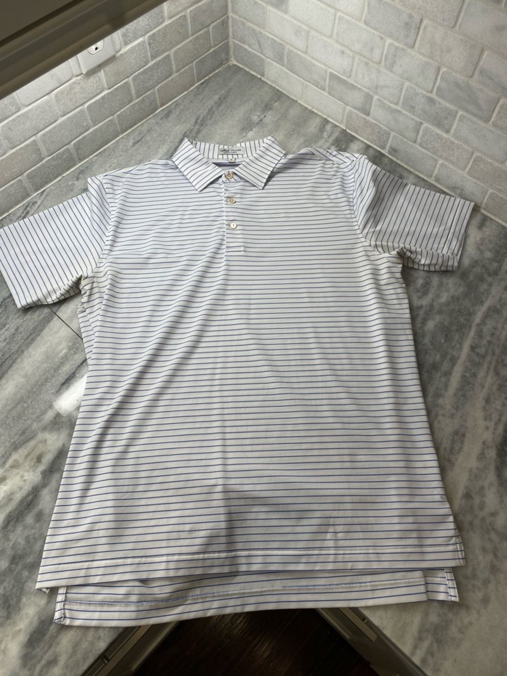 Peter Millar White Polo with Thin Blue Stripes